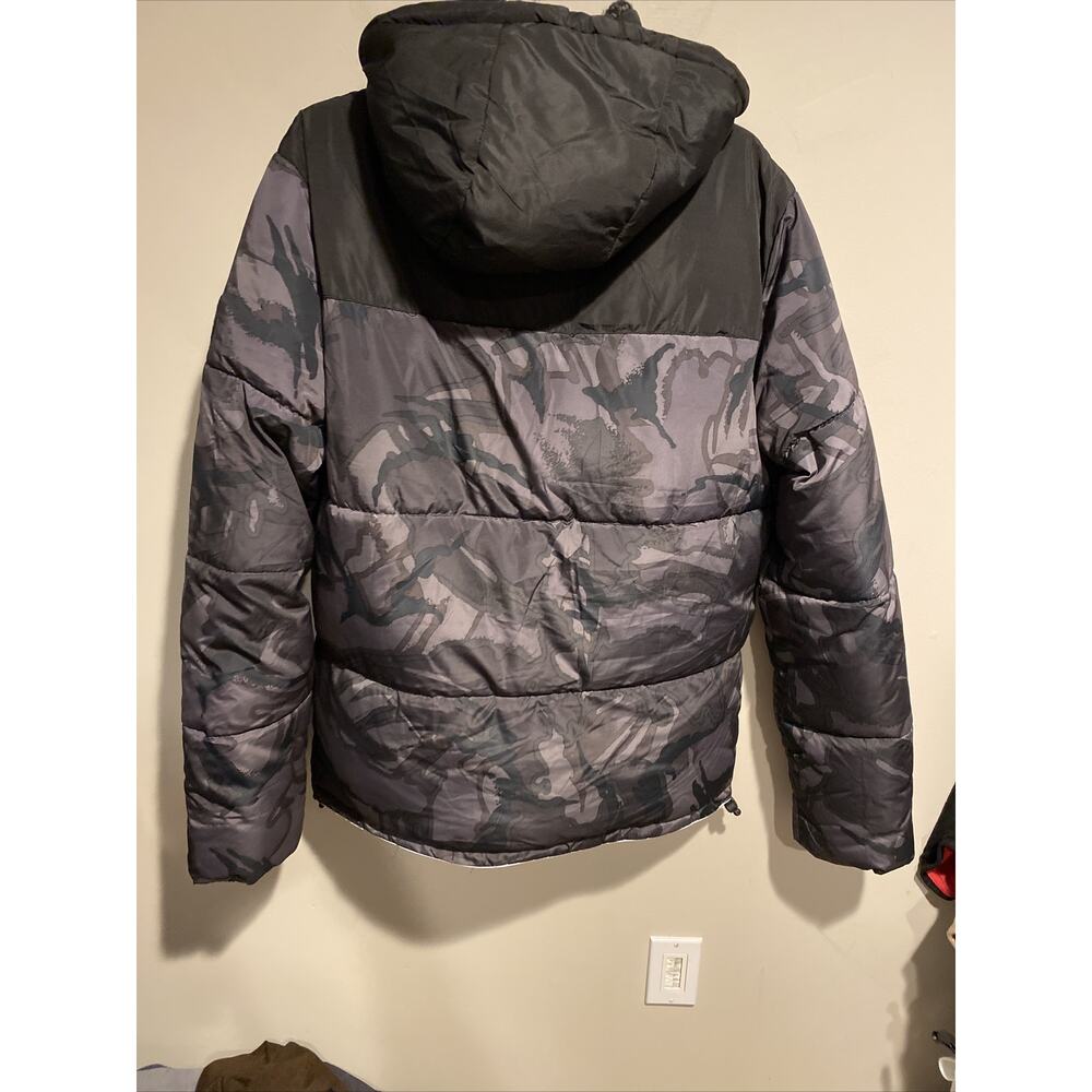 Super Dry Mens Quilted Everest Black Gray Camo Winter Jacket Outerwear Sz XL - Picture 3 of 10
